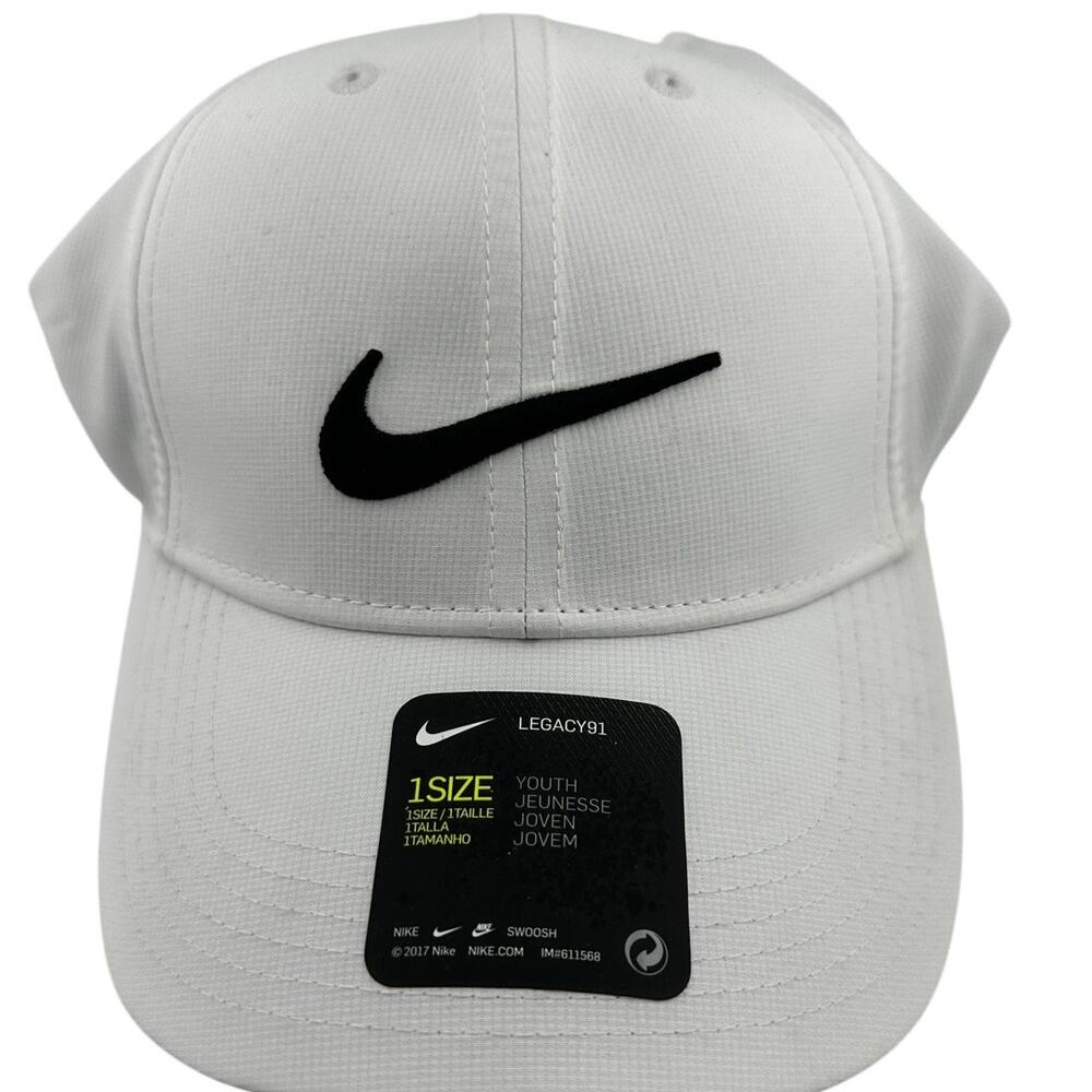 Nike Legacy91 Dri-FIT Youth Hat White Black Swoosh 942207-100 NWT